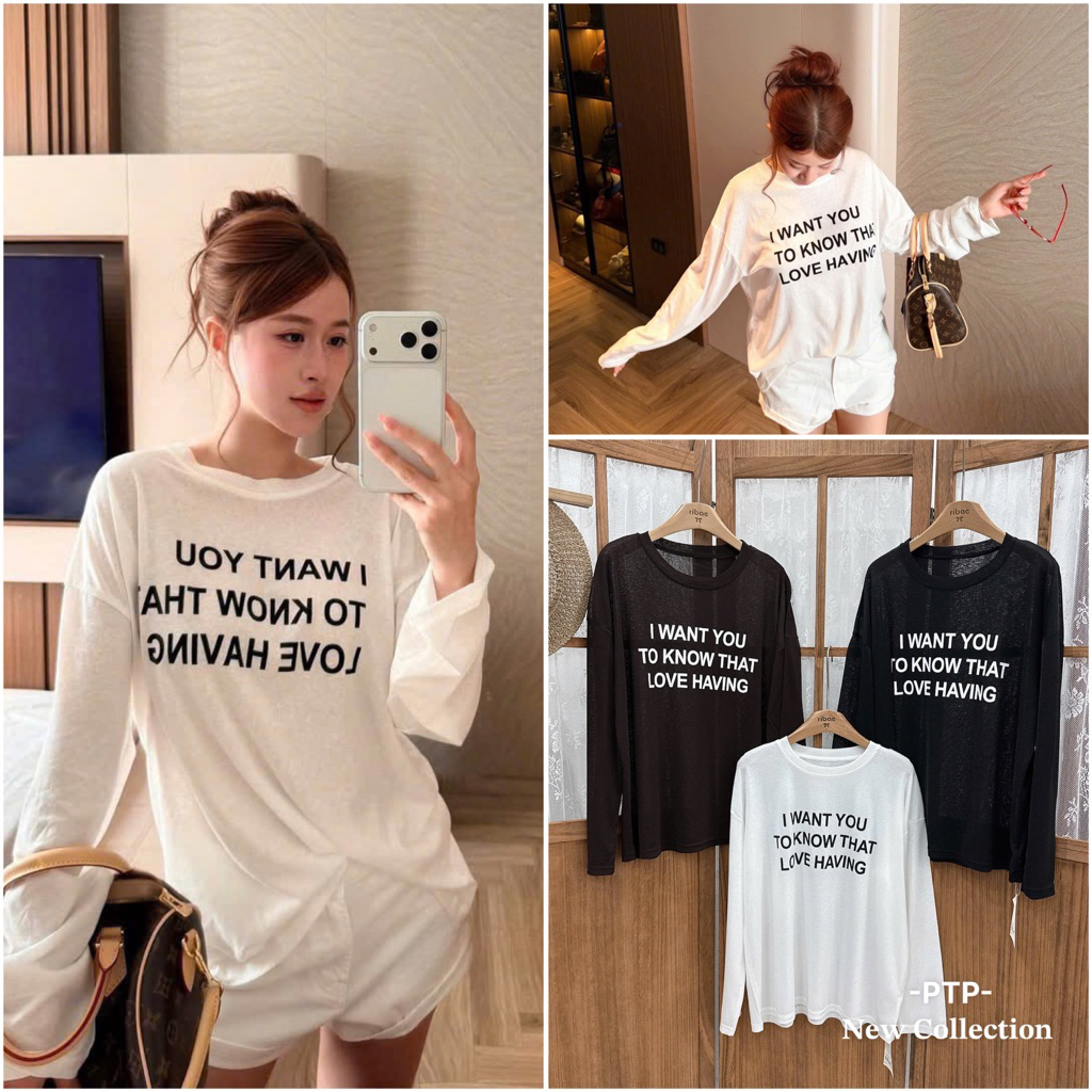 [A0.397] Áo Thun Giấy Dài Tay In Chữ - Ảnh thật Chính Chủ PTP STORE