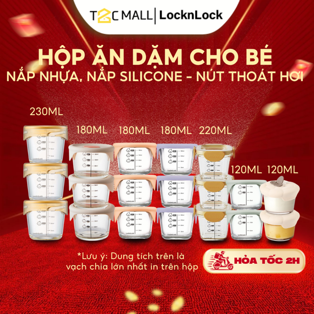 Hộp Thủy Tinh Đựng Thức Ăn Dặm Cho Bé LocknLock- Kín Khí, Chia Vạch- Không Chứa BPA - LLG508S3, LLG5