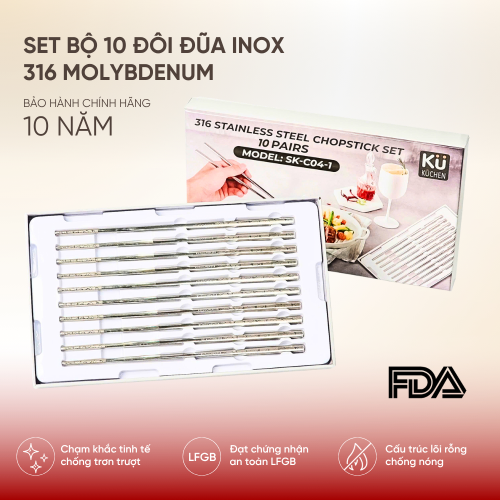 (Set Quà 3) Đũa Inox 316 KUCHEN - Máy Xay Tiêu Điện KUCHEN - Dao Cạo Bếp KUCHEN Vệ Sinh Mặt Kính Bếp