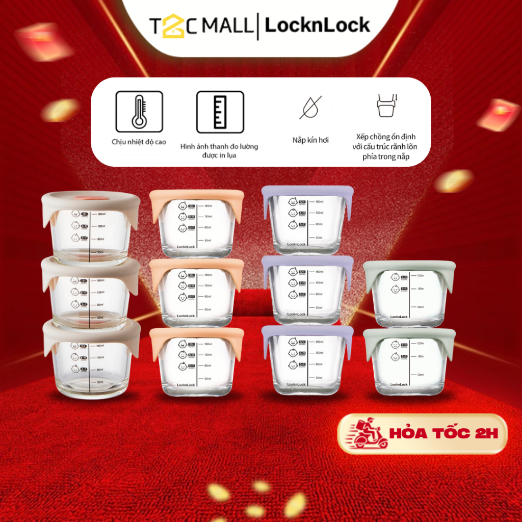 Hộp Thủy Tinh Trữ Đồ Ăn Dặm Cho Bé LocknLock Hũ Chia Vạch Có Nắp Silicone, Kín LLG508S3 ,LLG058S3PUP