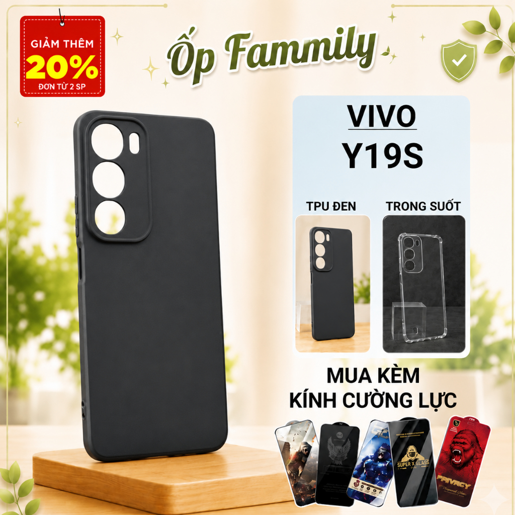 Ốp lưng Vivo Y19s , Y19s Pro Ốp Family trơn màu đen | Ốp điện thoại Vivo dẻo bảo vệ camera đt toàn d