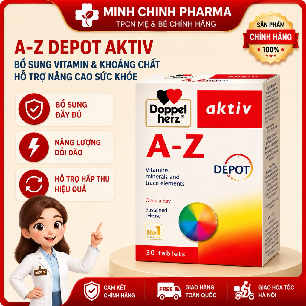 Vitamin tổng hợp Doppelherz Aktiv A-Z Depot 30 viên, hàng nhập