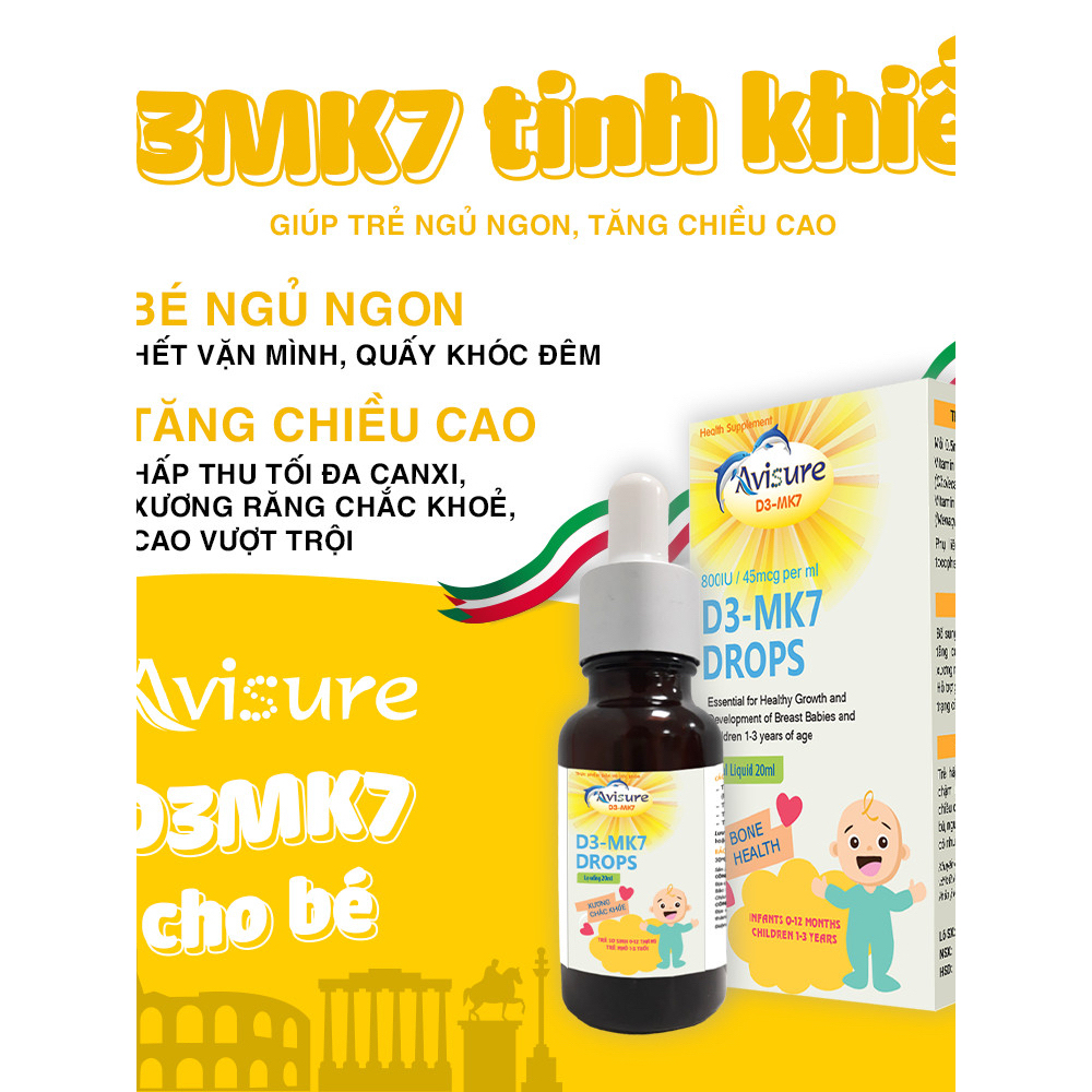Avisure D3K2 MK7 20ml chống còi xương, ngủ ngon