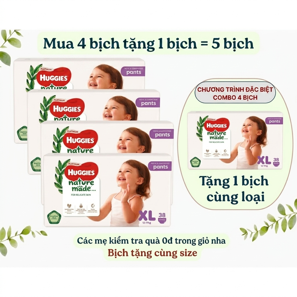[LINK QUÀ ]  BỊCH HUGGIES NATURE MADE TẶNG CÙNG SIZE S M L XL XXL