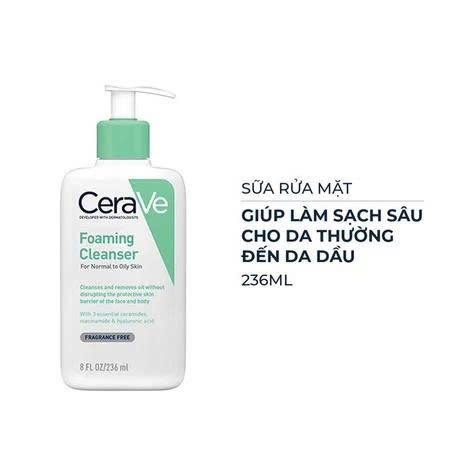 Sữa Rửa Mặt Cerave giúp làm sạch sâu dành cho da dầu, da khô nhạy cảm Foam Cleanser 236ml