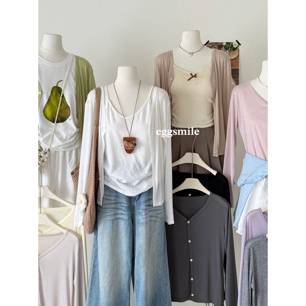 nimstudio | áo cardigan Egg cổ V chất lyocell mát mịn khoác ngoài