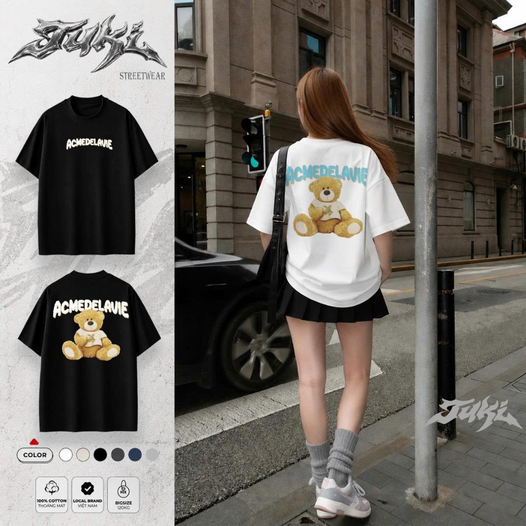 Áo Thun Unisex ADLV Teddy Bear Nam Nữ Form Rộng Tuki Streetwear