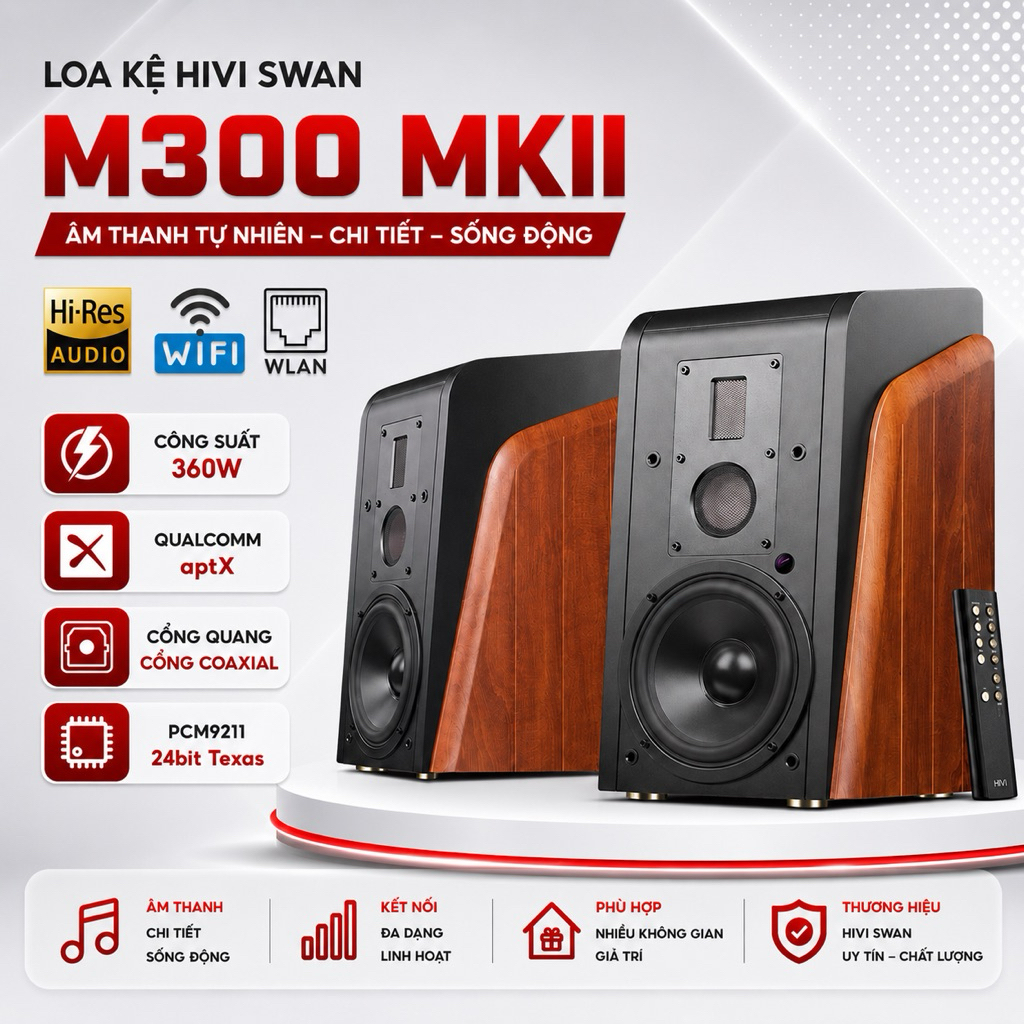 Loa HIVI SWAN M300MKII - Loa kệ phòng khách chất lượng cao Treble Ribbon huyền thoại
