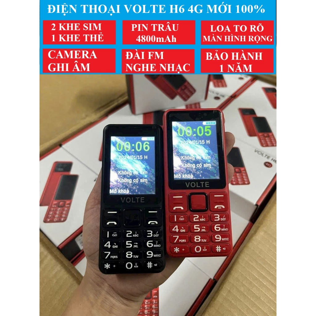 ĐIỆN THOẠI NGƯỜI GIÀ VOLTE H6 4G MỚI 100% NGUYÊN HỘP,2 SIM 2 SÓNG, LOA TO RÕ, MÀN HÌNH RỘNG, BH 12 T