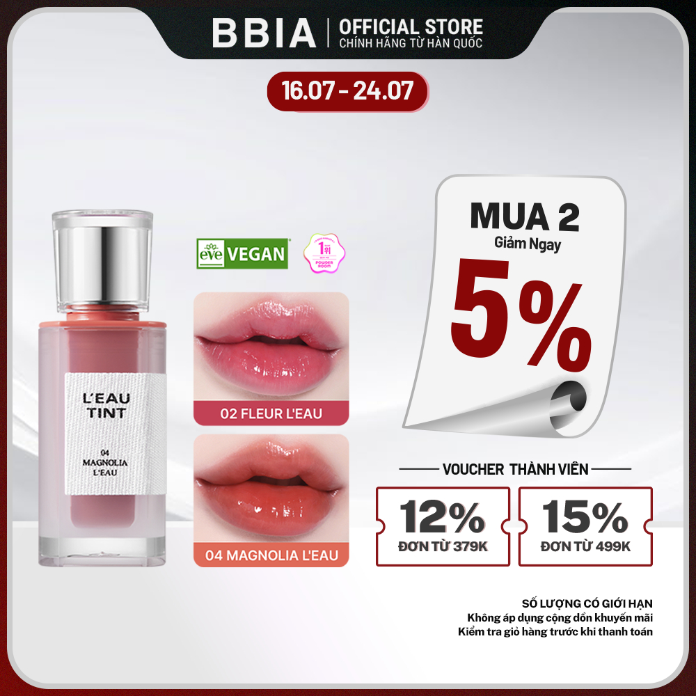 Son tint bóng lâu trôi, dưỡng ẩm, màu trong veo BBIA L'eau Tint 4.5g