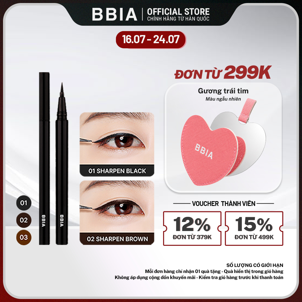 Kẻ mắt nước đều màu, chống nước, dễ tẩy trang BBIA Last Pen Eyeliner 0.6g