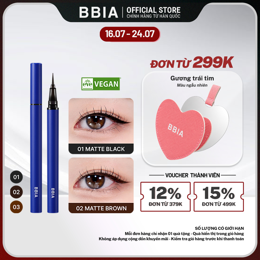 Kẻ mắt nước bền màu, chống nước BBIA Never Die Brush Eyeliner 0.4g