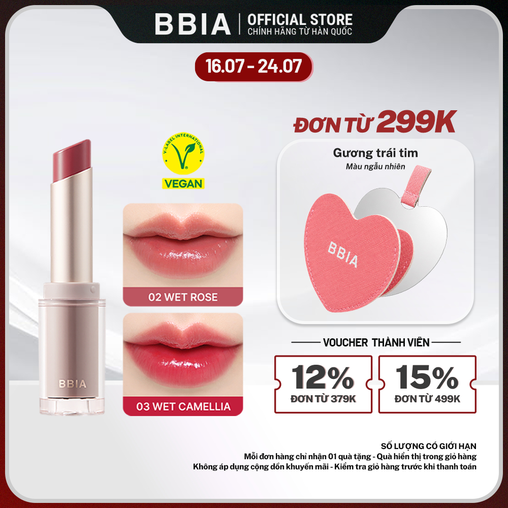 Son thỏi tint bóng căng mọng, dưỡng ẩm mềm mịn BBIA Ready To Wear Water Lipstick 3g