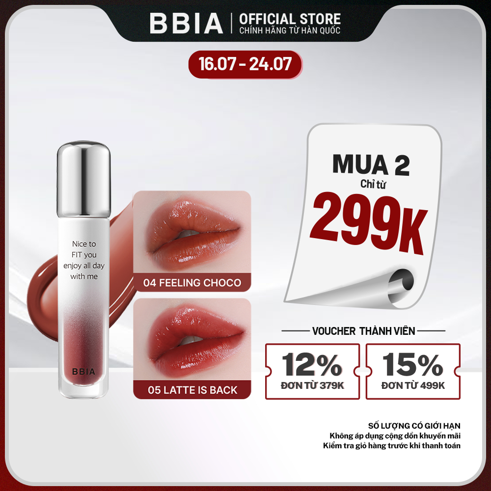 [MUA 2 GIÁ 299K] Son tint bóng lâu trôi, bền màu BBIA Water Fit Tint 4g