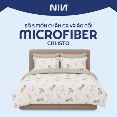 Bộ 5 Món Drap,Áo Gối,Mền Chần NIN Calisto| Nhiều Kích Thước | Chất Liệu Cotton Mềm Mịn, Thông Thoáng