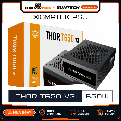 Nguồn Máy Tính Xigmatek THOR T650 V3 650W 80 Plus Bronze Chuẩn ATX 3.1 PCIe Gen 5.1 Cáp Dẹt Đen Chín