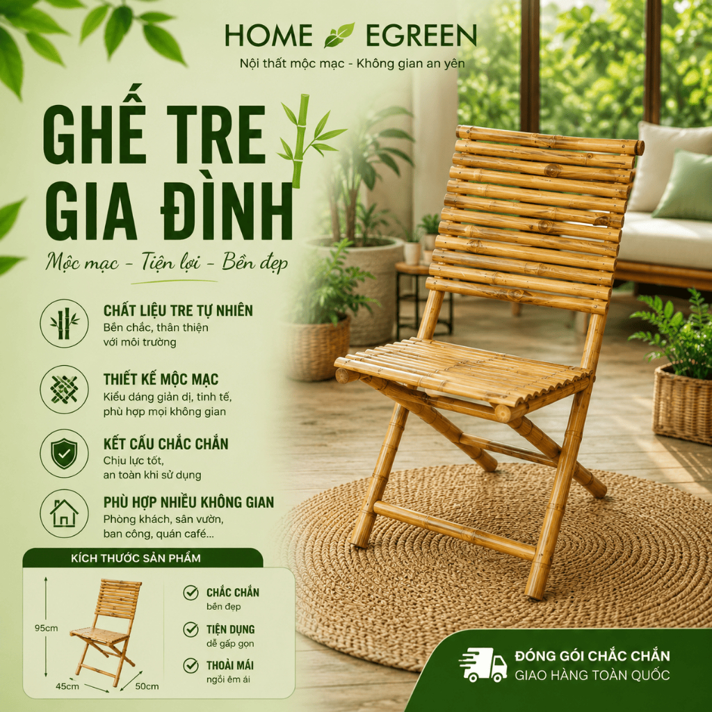 Ghế Tre Gia Đình Home Egreen Ghế Tre Tầm Vông Cho Resort Villa Quán Cafe