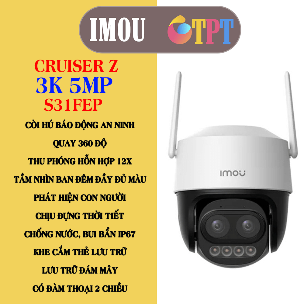 Camera Ngoài Trời, WIFI IMOU CRUISER Z - S7DP - 5MOWEZ , 3K - 5MP, QUAY 360, ZOOM XA 12X, ĐÀM THOẠI
