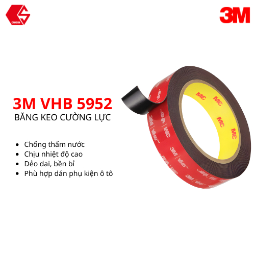 Băng Keo Cường Lực Hai Mặt 3M VHB 5952 Siêu Bám Dính 19mm x 2.5m