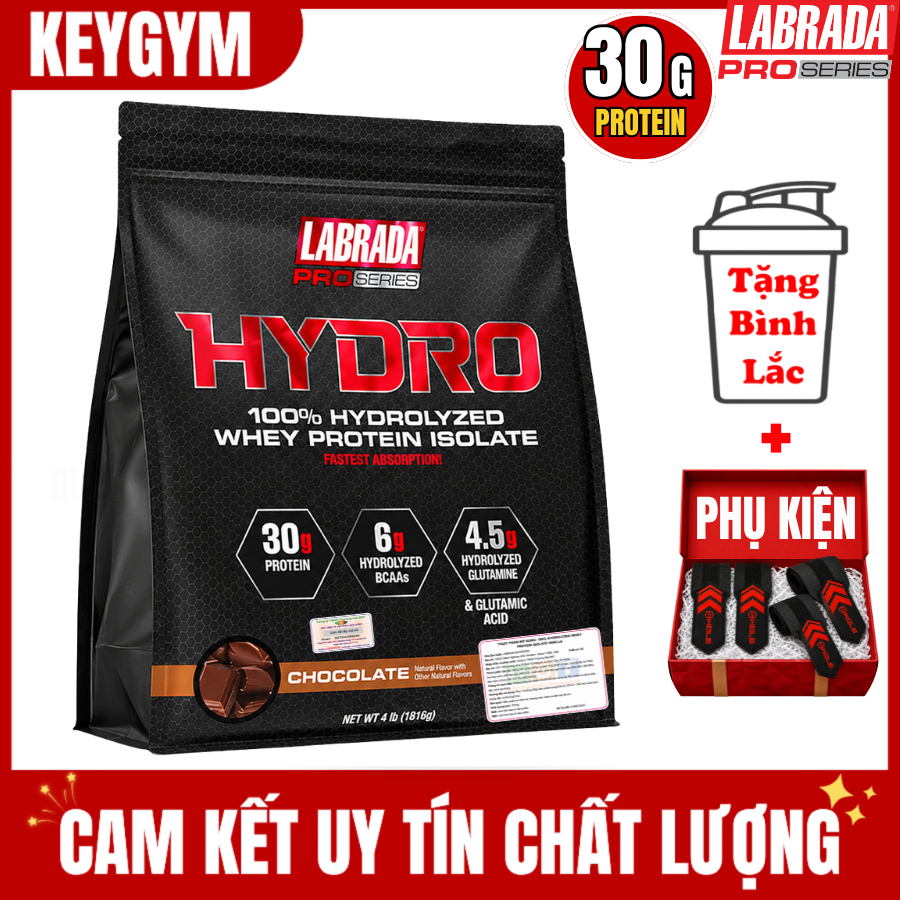 [TẶNG phụ kiện+bình][BBT] Labrada Whey HYDRO (1.8kg) 100%Whey Protein Hydrolyzed Isolate,30g Protein
