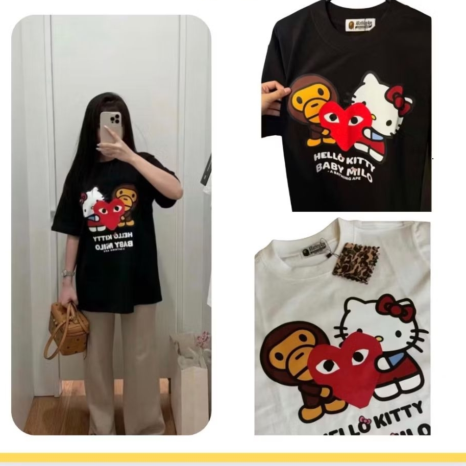 (HỎA TỐC 4H) Áo thun Hello Kitty x Bape Millo chất vải cotton 2 chiều thoáng mát - Áo Phông Hello Ki