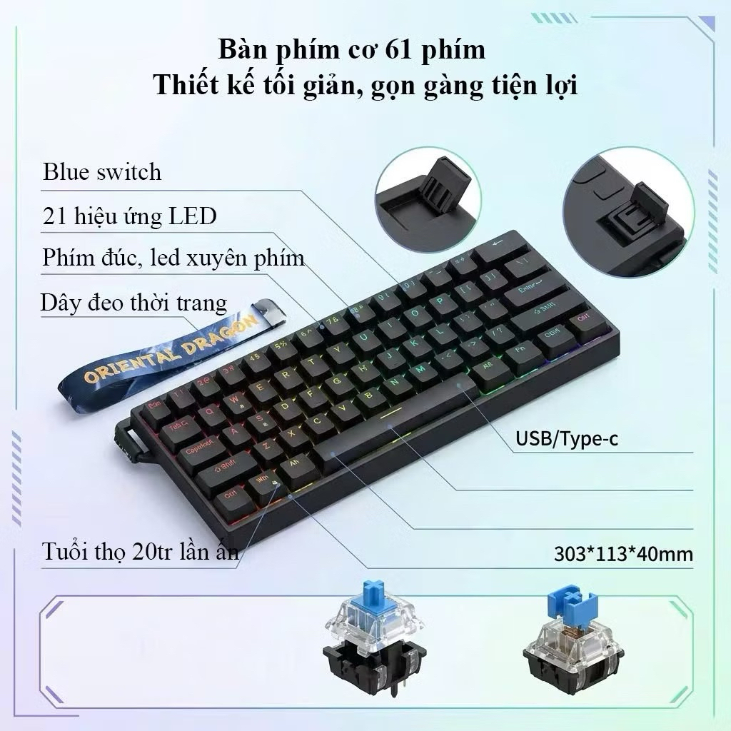 Bàn phím cơ Weiyu F61 | LED RGB | Hotswap | Dây đeo esport - thiết kế công thái họ | BigBuy360 - bigbuy360.vn