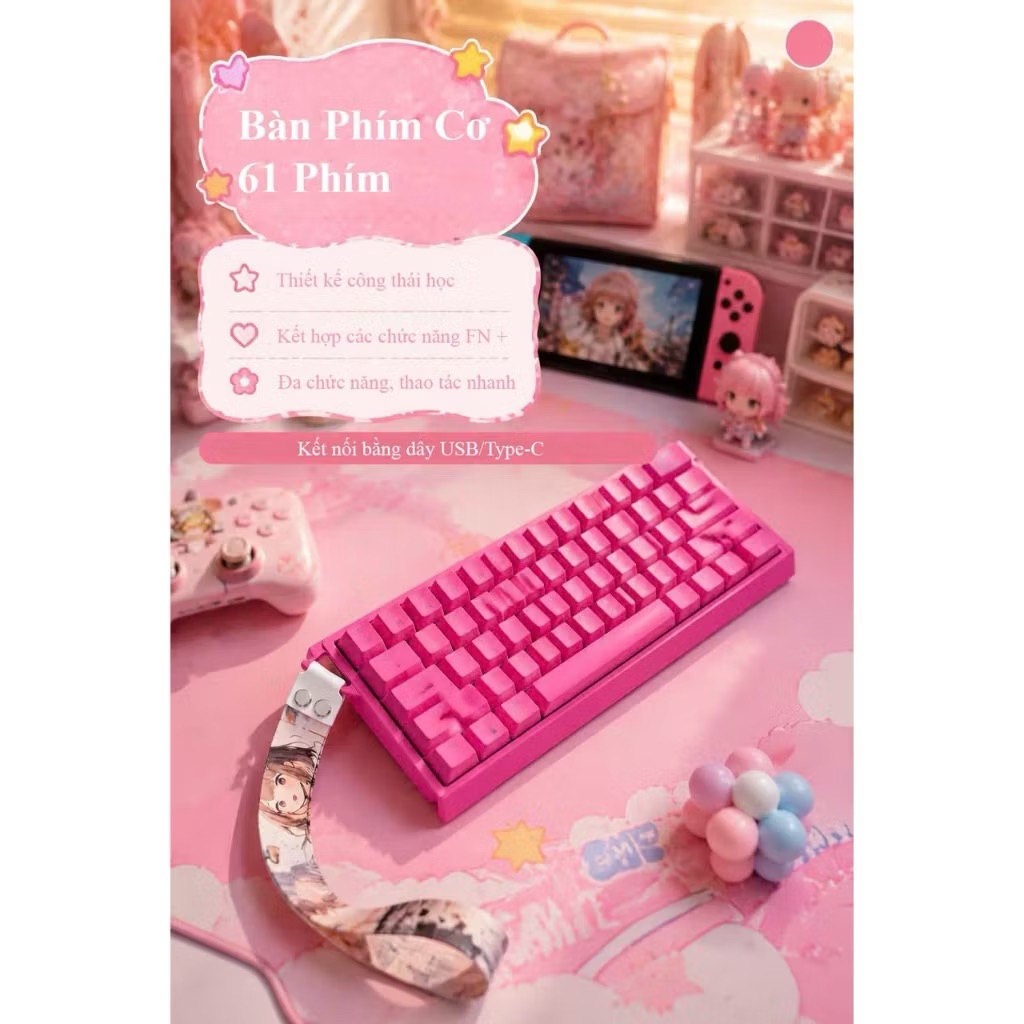 Bàn phím cơ Weiyu F61 | LED RGB | Hotswap | Dây đeo esport - thiết kế công thái họ | BigBuy360 - bigbuy360.vn