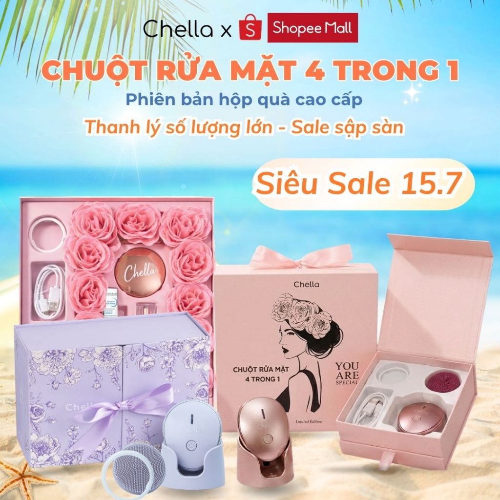 [SET QUÀ TẶNG] Chuột rửa mặt Chella 4 trong 1 kiêm Tẩy Trang, Đẩy Tinh Chất, Massage Nâng Cơ - Bảo h