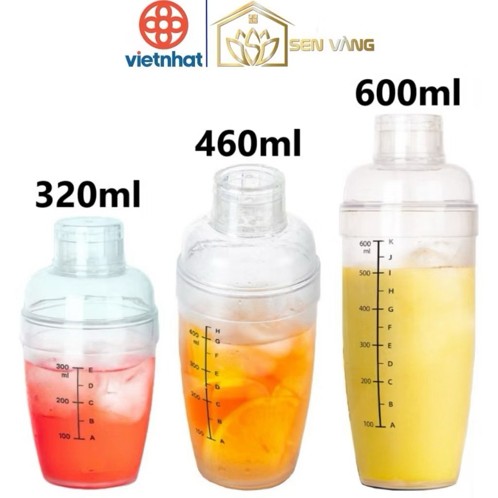 Bình lắc pha chế nhựa meca Việt nhật 3 size, có chia vạch in đậm dễ nhìn.