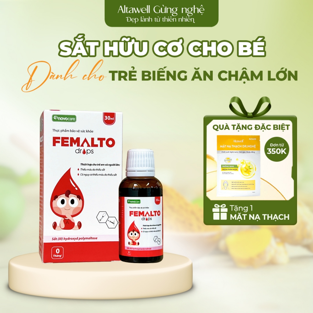 Sắt Femalto Drops bổ sung sắt hữu cơ cho bé không tanh, không gây táo bón lọ 15ml, 30ml