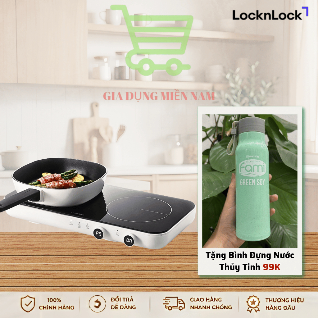Bếp Điện Từ Đôi LocknLock EJI326WHT công suất 2800W - Hàng chính hãng