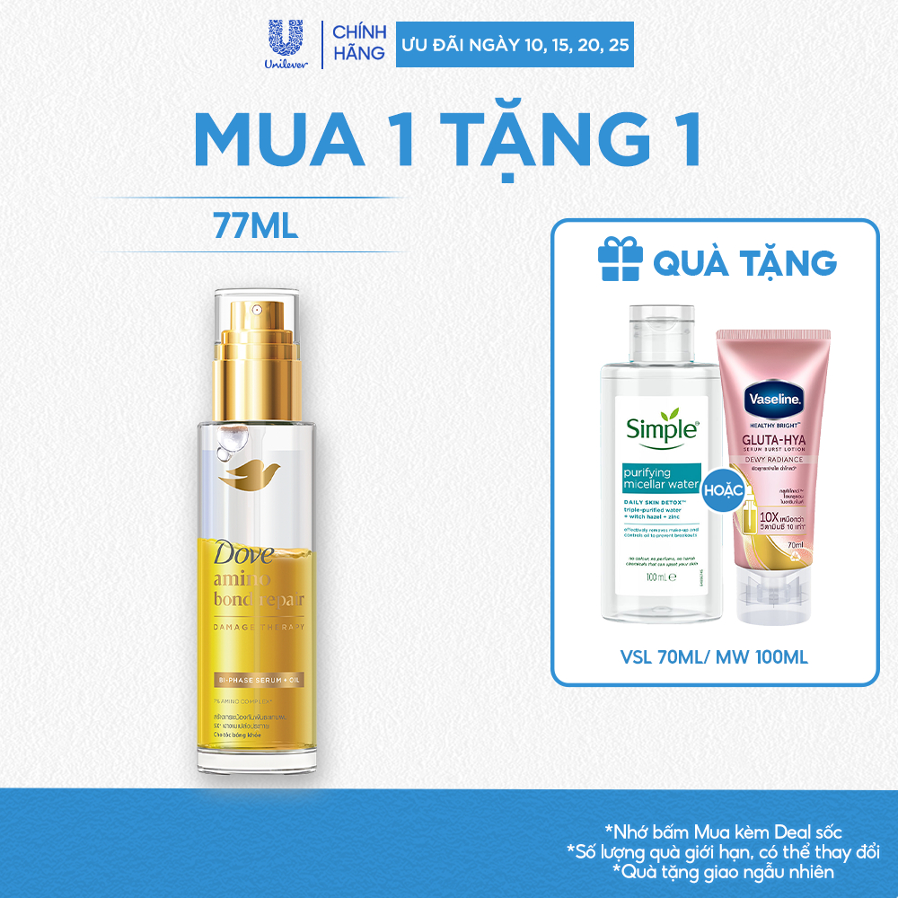 Serum & Dầu dưỡng Dove 2 trong 1 chứa 7% Amino Acid cho tóc bóng 5X