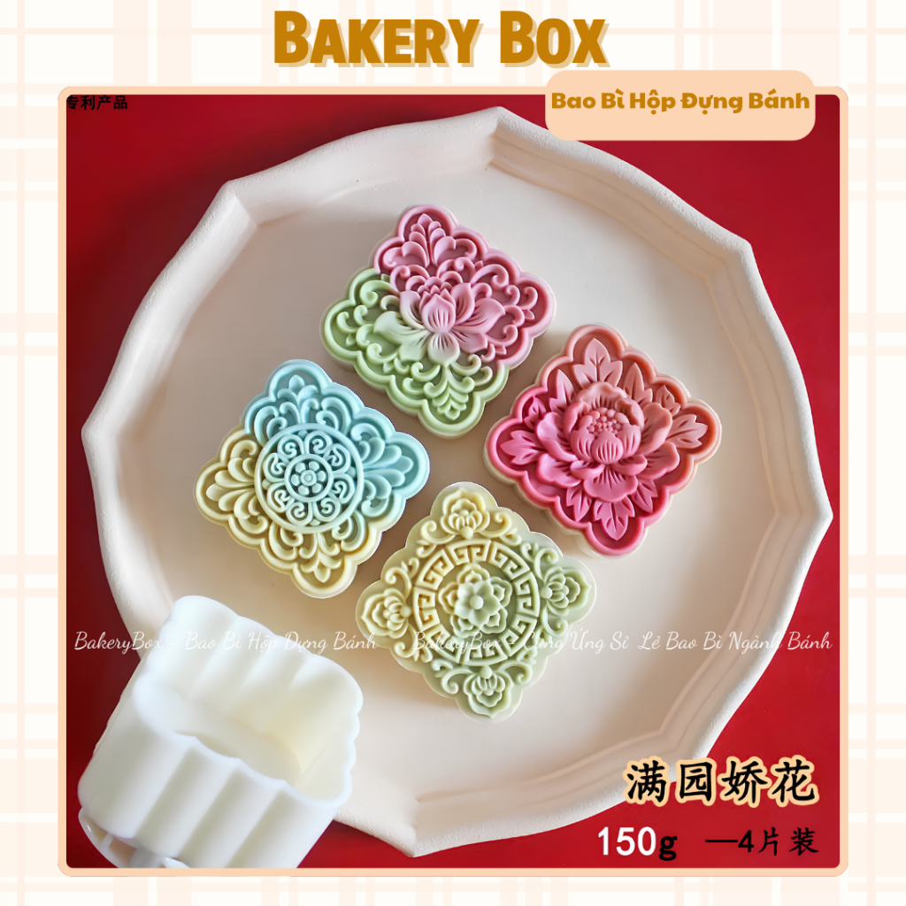 Khuôn Vuông Trung Thu Tứ Quý Hoa Viên 150gr - 200gr (Khuôn Mới 2026)