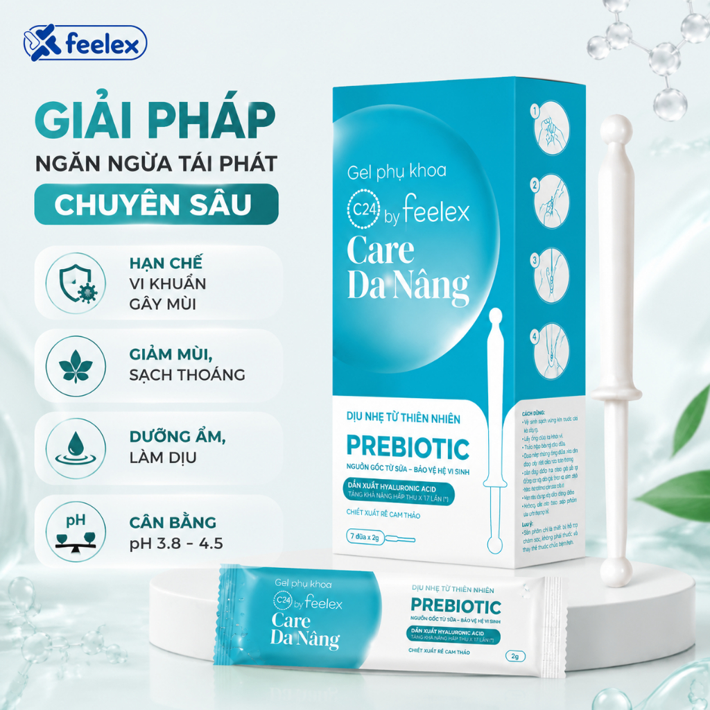 Gel phụ khoa Inner C24 Feelex Care Đa Năng dạng đũa hộp 7 chiếc, hỗ trợ cấp ẩm, cân bằng pH, làm sạc