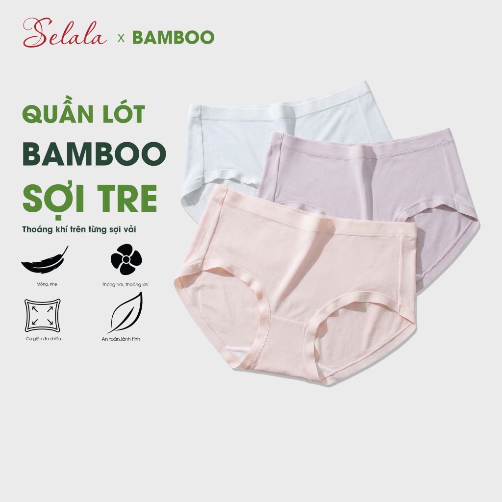Quần lót nữ Cotton Bamboo Selala phối viền su siêu mềm mịn cao cấp kháng khuẩn 7A, quần chíp cotton 