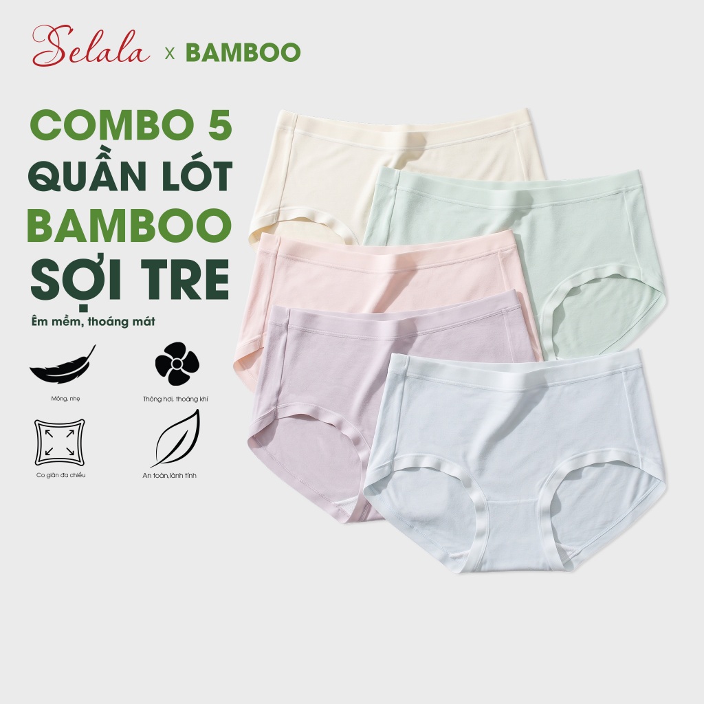 Combo 5 Quần Lót Nữ Cotton Bamboo Sợi Tre Selala Siêu Mềm Mịn Thoáng Khí Kháng Khuẩn Quần Chip Co Gi