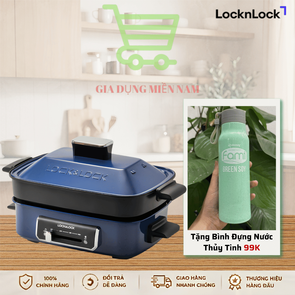 Nồi Lẩu Nướng Điện Đa Năng LocknLock EJG556 dung tích 2.5L, Chống Dính Có Khay Hấp - Hàng Chính Hãng