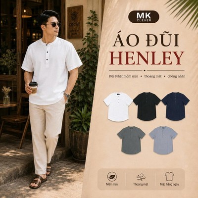 Áo Sơ Mi Nam Chất Đũi Henley MK CLEVER mềm mịn thoáng mát, thoải mái, chống nhăn tốt, form rộng hằng ngày