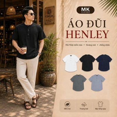 Áo Sơ Mi Chất Đũi cho Nam Henley MK CLEVER mềm mịn thoáng mát, thoải mái, chống nhăn tốt, form rộng hằng ngày
