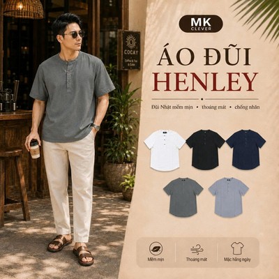 Áo Sơ Mi Đũi cho Nam Henley MK CLEVER mềm mịn thoáng mát, thoải mái, chống nhăn tốt, form rộng hằng ngày