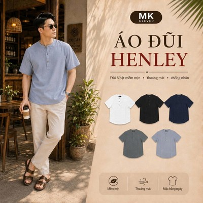 Áo Sơ Mi Đũi ngắn tay cho Nam Henley MK CLEVER mềm mịn thoáng mát, thoải mái, chống nhăn tốt, form rộng hằng ngày