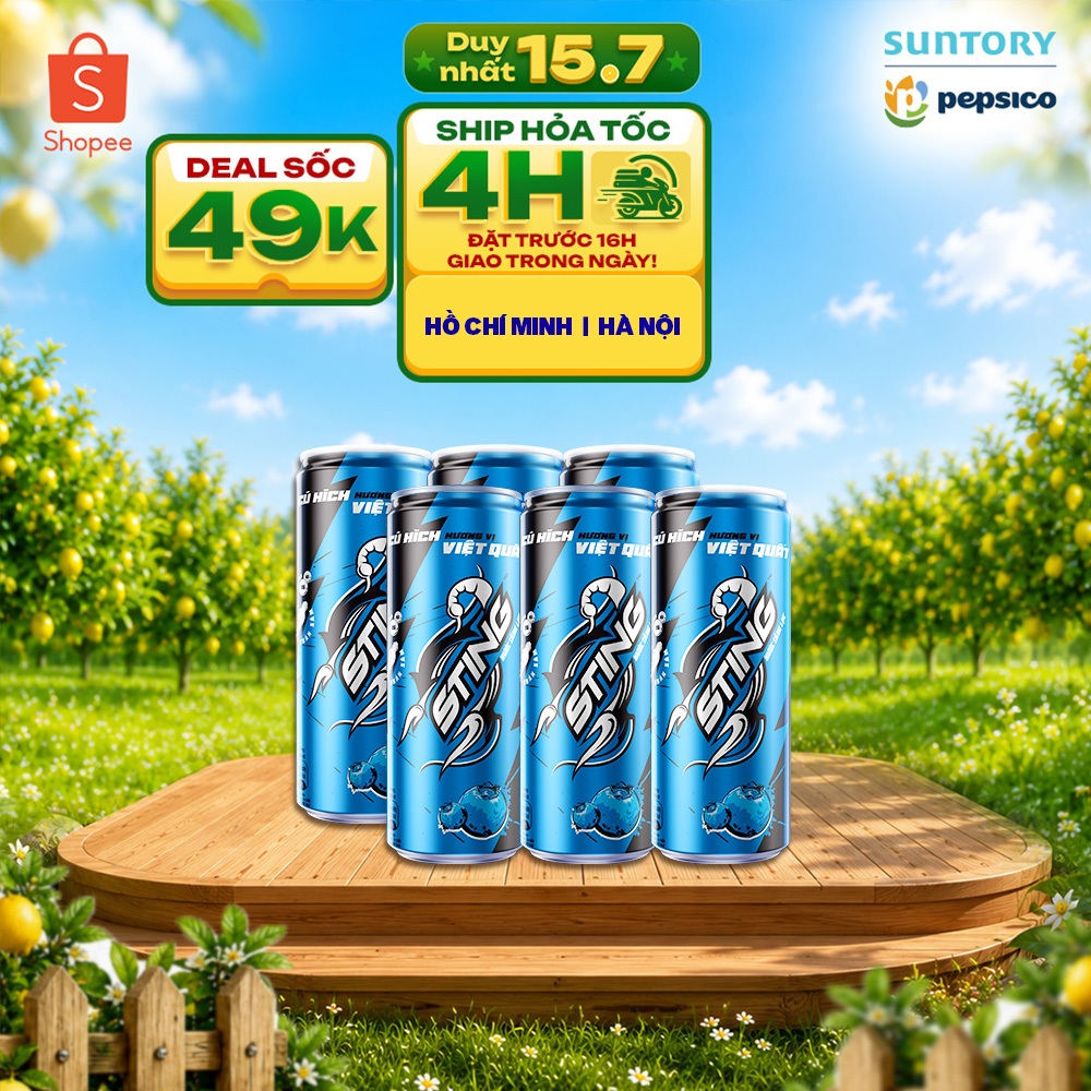 [SALE 15.7] Lốc 6 Lon Nước Tăng Lực Sting Xanh Vị Việt Quất (320ml/lon)