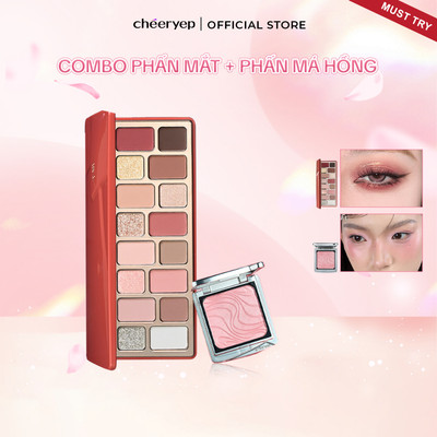 Cheeryep Combo Bảng Phấn Mắt 16 Màu + Má Hồng Trang Điểm Mắt & Má Hồng Đa Sắc Màu Lâu Trôi Mềm Mịn