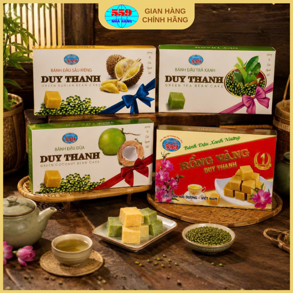 Combo Bánh Đậu Xanh 4 Vị - Trà Xanh + Dừa + Sầu Riêng + DT1 - Đặc Sản Hải Dương 559