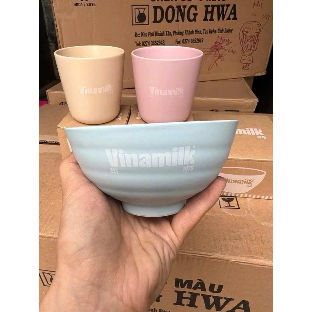 Bộ Chén sứ trắng Donghwa có logo Vinamilk - Quà tặng từ Vinamilk