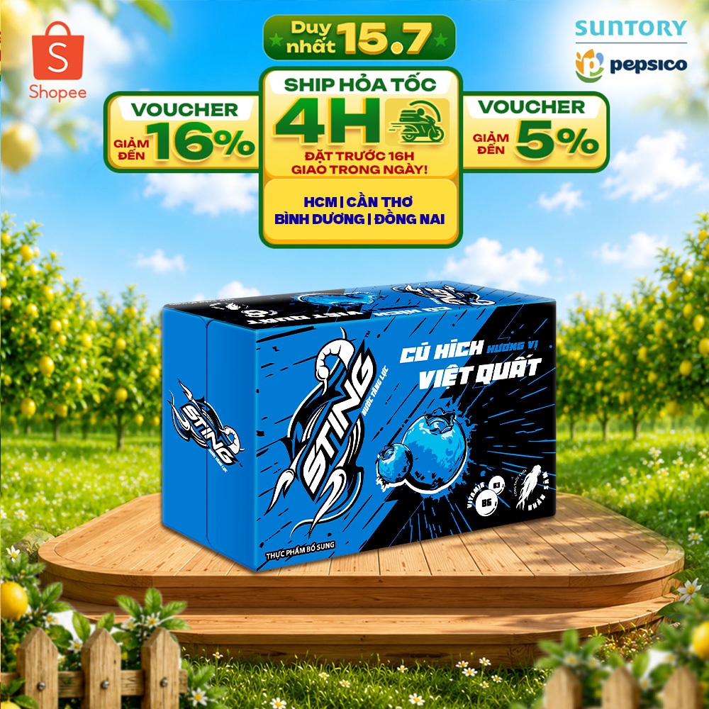 [SALE 15.7] Thùng 24 Lon Nước Tăng Lực Sting Xanh Việt Quất (320ml/lon)
