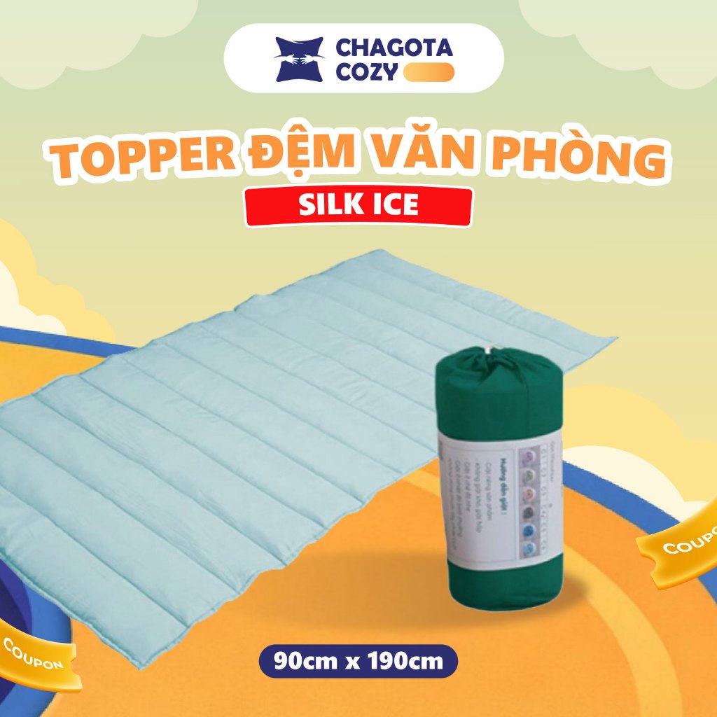 Đệm Topper Silk Ice Văn Phòng CHAGOTA, Chần Gòn Microfiber Thấm Hút Tốt, Gấp Gọn Tiện Lợi, Size 90x1