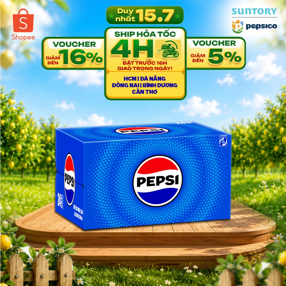 [SALE 15.7] Thùng 24 Chai Nước Ngọt Giải Khát Có Gaz Pepsi (390ml/chai)