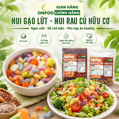 Nui gạo lứt rau củ healthy ONFOD giảm cân ăn dặm thực dưỡng eat clean cho người tiểu đường, gym, mẹ bầu, yoga 500g