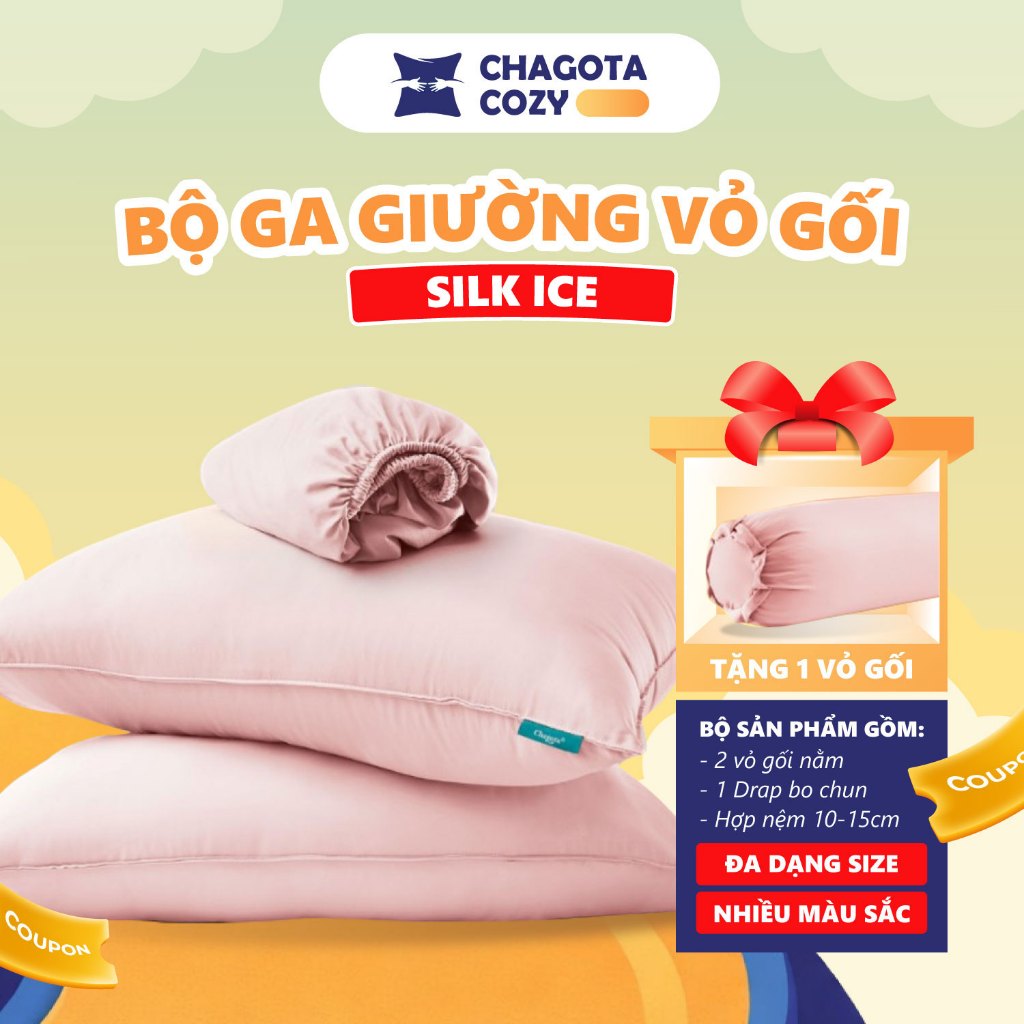 Bộ Ga Gối 3 Món Silk Ice CHAOTA 1mx2m - 2mx2m2, Đặc Tính Kháng Khuẩn, Vải Mát Lạnh, Giảm Ma Sát ( 1 